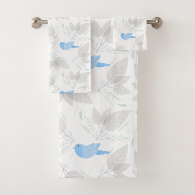 Bird With Floral Leaf Bath Towel Set (Insitu)