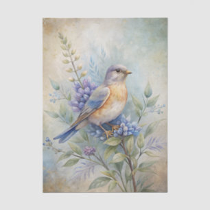 Bird with Flowers in Shades of Blue and Purple Tissue Paper