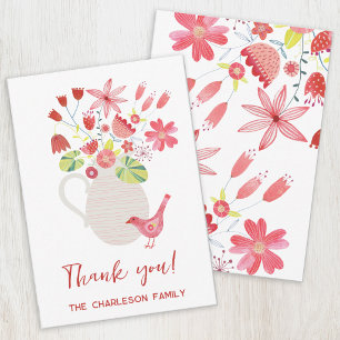 Bird with Jug of Flowers Personalised Name Thank You Card