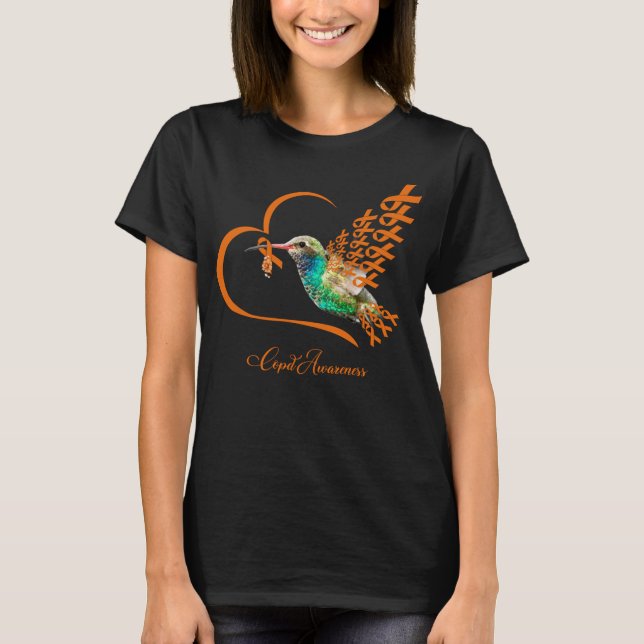 Bird With Orange Ribbon COPD Awareness Warrior T-Shirt (Front)
