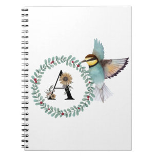 Bird with Wreath with letter "A" Notebook