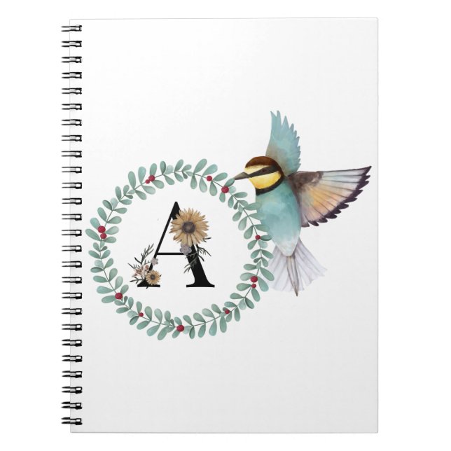Bird with Wreath with letter  "A" Notebook (Front)