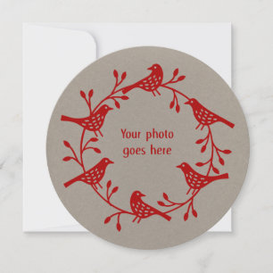 Bird Wreath Modern Scandi Photo Christmas Holiday Card