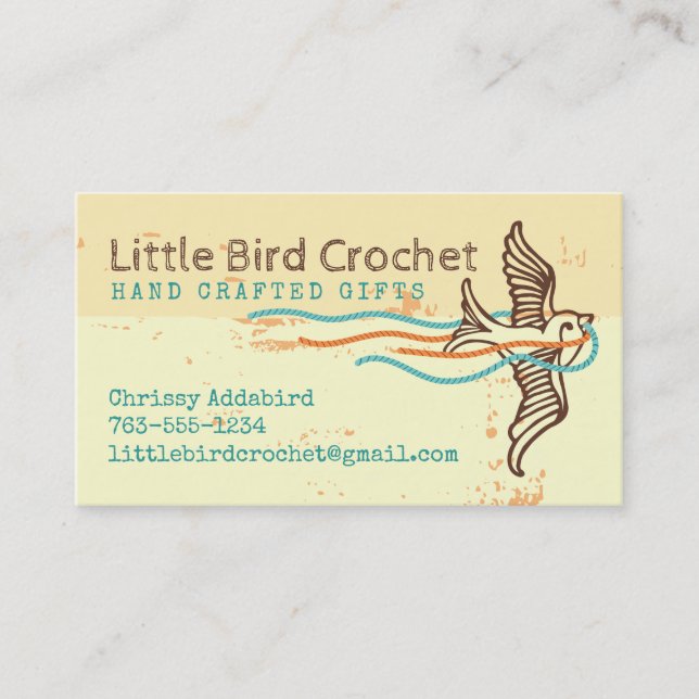 Bird yarn knitting crochet homespun crafts business card (Front)