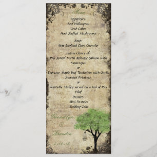 Birdcage and Tree Green Wedding Menu Card