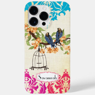 Birdcage Bird Pink Coral Aqua Damask iPhone Case