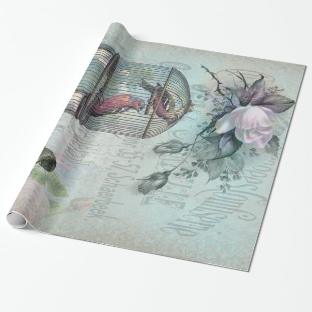 Birdcage Blossom Wrapping Paper (Unrolled)
