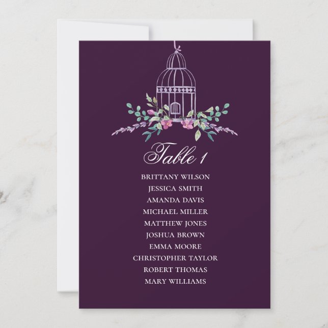 Birdcage floral seating chart. Purple wedding Invitation (Front)