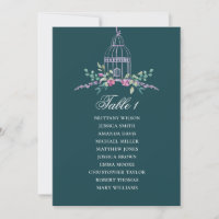 Birdcage floral seating chart. Teal wedding flower