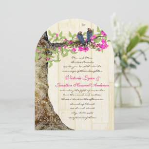 Birdcage Pink Navy Vintage Birds Wedding Damask Invitation
