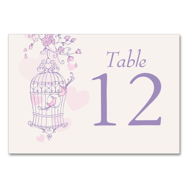 Birdcage pink purple wedding table numbers (Back)