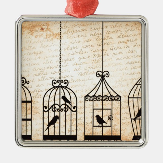 Birdcage Silhouettes Metal Tree Decoration (Front)