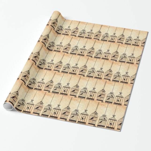 Birdcage Silhouettes Wrapping Paper (Unrolled)