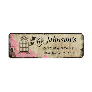 Birdcage Vintage Return Address Label Pink