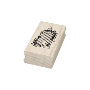Birdcage with Ivy Foliage Rubber Stamp