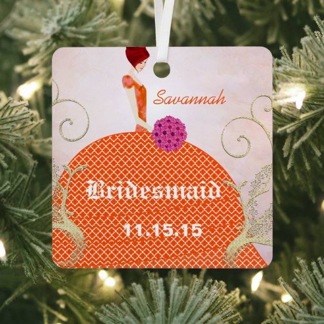 Birdesmaid Gifts Orange and Pink Metal Tree Decoration (Insitu)