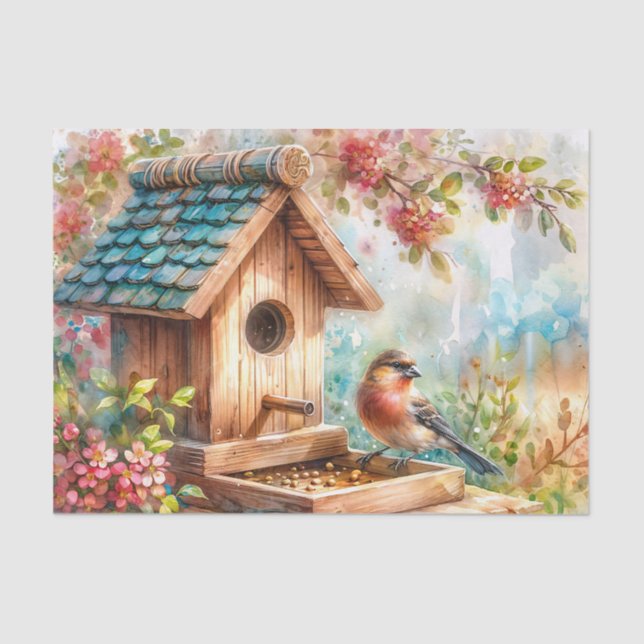 Birdhouse Bird Feeder Floral Watercolor Tissue Paper (Front)