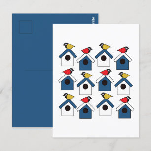 Birdhouse Bird House Colourful Birds Birdhouse Postcard