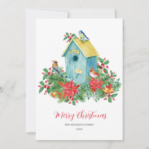 Birdhouse Birds Winter Watercolor Christmas Thank You Card