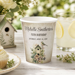 Birdhouse Botanical Nature 75th Birthday  Paper Cups
