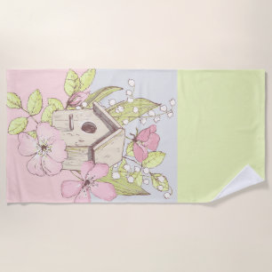 Birdhouse Floral Colorblock Beach Towel