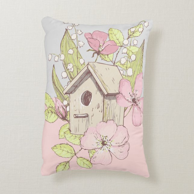 Birdhouse Floral Colorblock Decorative Cushion (Back(Vertical))