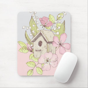 Birdhouse Floral Colorblock Mouse Pad