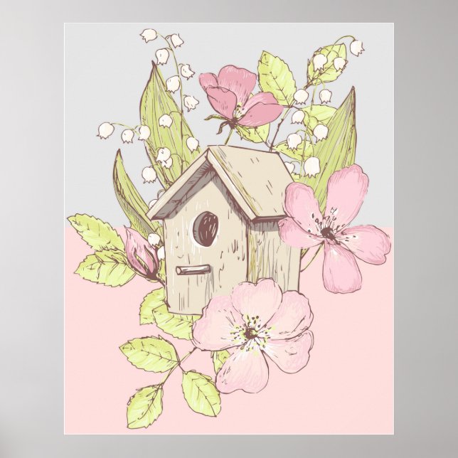 Birdhouse Floral Colorblock Poster (Front)