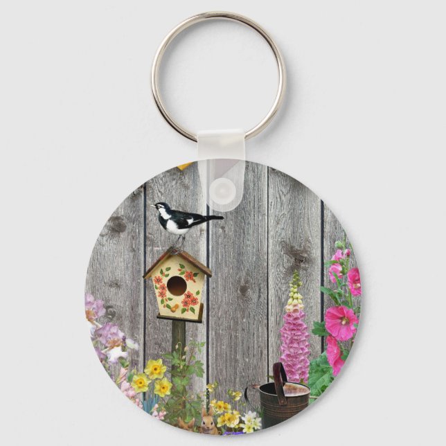 Birdhouse Flower Garden Key Ring (Front)