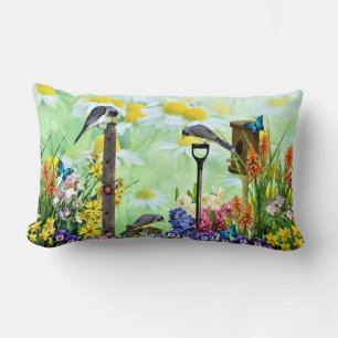 Birdhouse Flower Garden Lumbar Cushion
