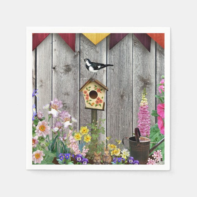 Birdhouse Flower Garden Napkin (Front)