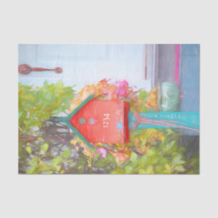 Birdhouse Rustic Red Green Teal Fine Art Country Tissue Paper