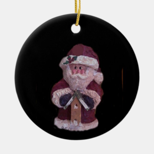 BIRDHOUSE SANTA CHRISTMAS  CERAMIC TREE DECORATION (Front)