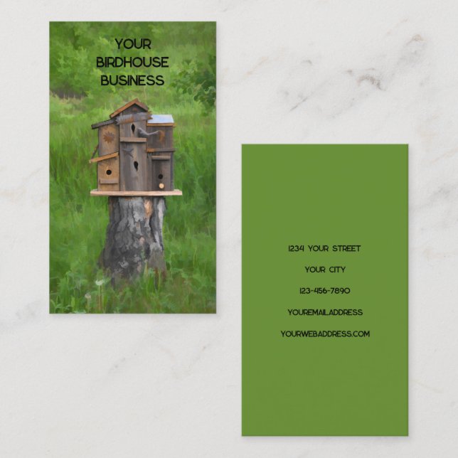 Birdhouse Watercolor Green Rustic Fine Art Country Business Card (Front/Back)