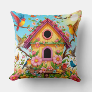 🌸 Birdhouse With Birds Garden Scene Gift For Home Cushion