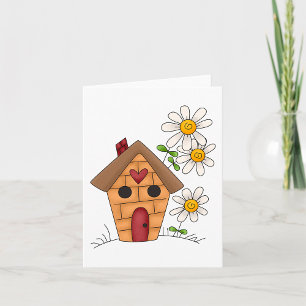 Birdhouse with Daisies and Heart Folk Art Card
