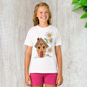 Birdhouse with Daisies and Heart Folk Art T-Shirt