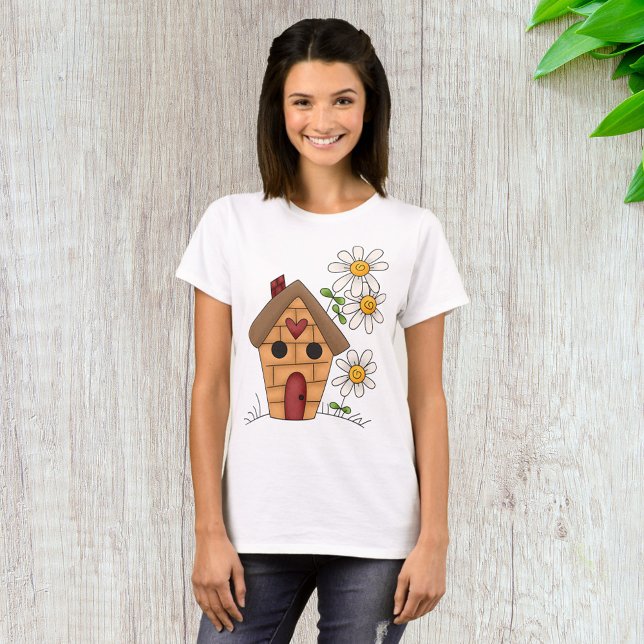 Birdhouse with Daisies and Heart Folk Art T-Shirt (Creator Uploaded)