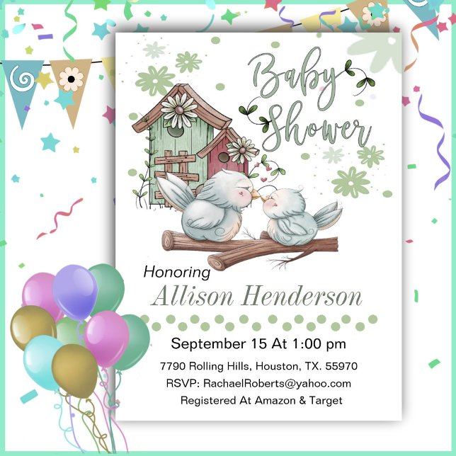 Birdhouse With Mum And Baby Bird  Baby Shower   Invitation (Creator Uploaded)