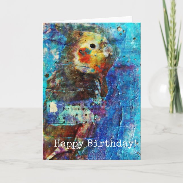 Birdie Mixed Media Birthday Card (Front)