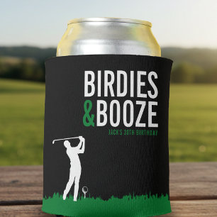 Birdies & Booze Adult Golf Birthday Party Black Can Cooler