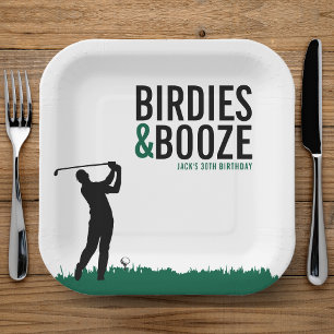 Birdies & Booze Adult Golf Birthday Party Paper Plate