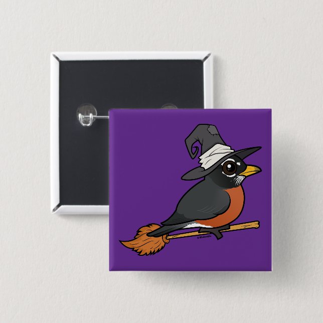 Birdorable American Robin Witch Halloween 15 Cm Square Badge (Front & Back)