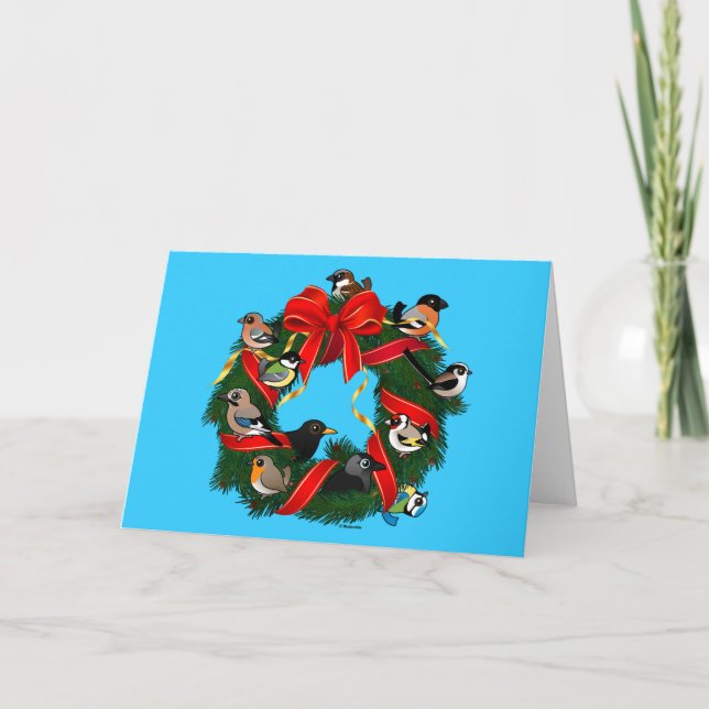 Birdorable European Garden Birds Christmas Wreath Holiday Card (Front)