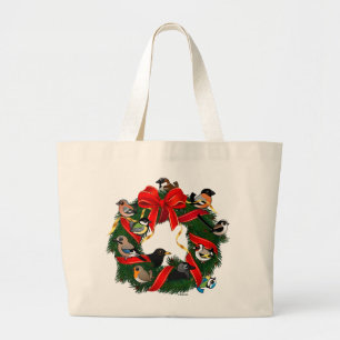 Birdorable European Garden Birds Christmas Wreath Large Tote Bag