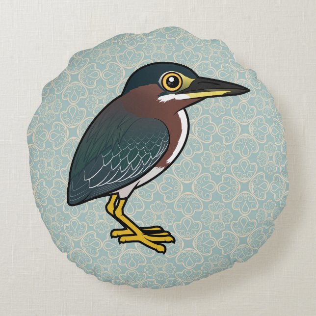 Birdorable Green Heron Round Cushion (Back)