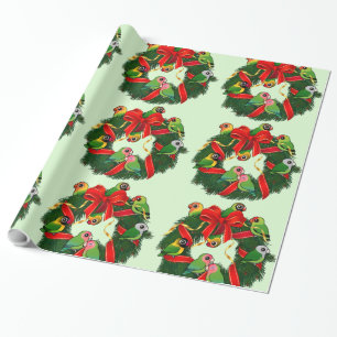Birdorable Lovebirds Christmas Wreath Wrapping Paper
