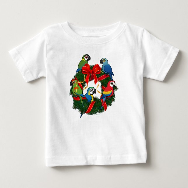 Birdorable Macaws Christmas Wreath Baby T-Shirt (Front)