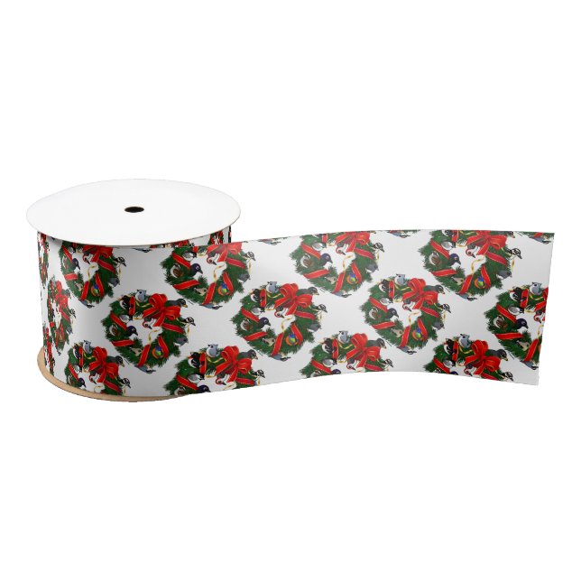 Birdorable NA Backyard Birds Christmas Wreath Satin Ribbon (Spool)