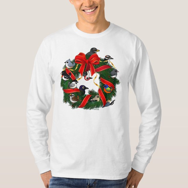 Birdorable NA Backyard Birds Christmas Wreath T-Shirt (Front)